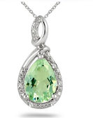 2.75 Carat Green Amethyst and Diamond Pendant in .925 Sterling Silver