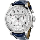 Baume and Mercier Capeland Silver Dial Chronograph Blue Leather Mens Watch