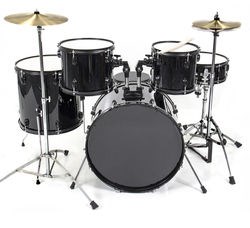 Drum Set 5 PC Complete Adult Set Cymbals Full Size Black New Drum Set