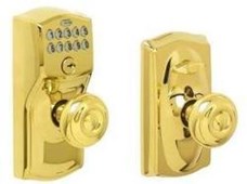 Camelot Bright Brass Keypad Entry with Flex Lock with Georgian Interior Knob