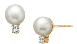 5.5 mm Pearl Stud Earrings with Swarovski Zirconia in 14K Gold