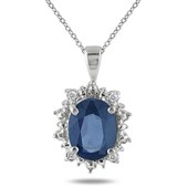 2.70 Carat Sapphire & Diamond Pendant in .925 Sterling Silver