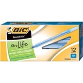 BIC Round Stic Xtra Life Ball Pen, Medium Point (1.0 mm), Blue, 12-Count