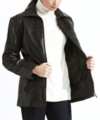 Brown Leather Zip-Up Car Coat - Women